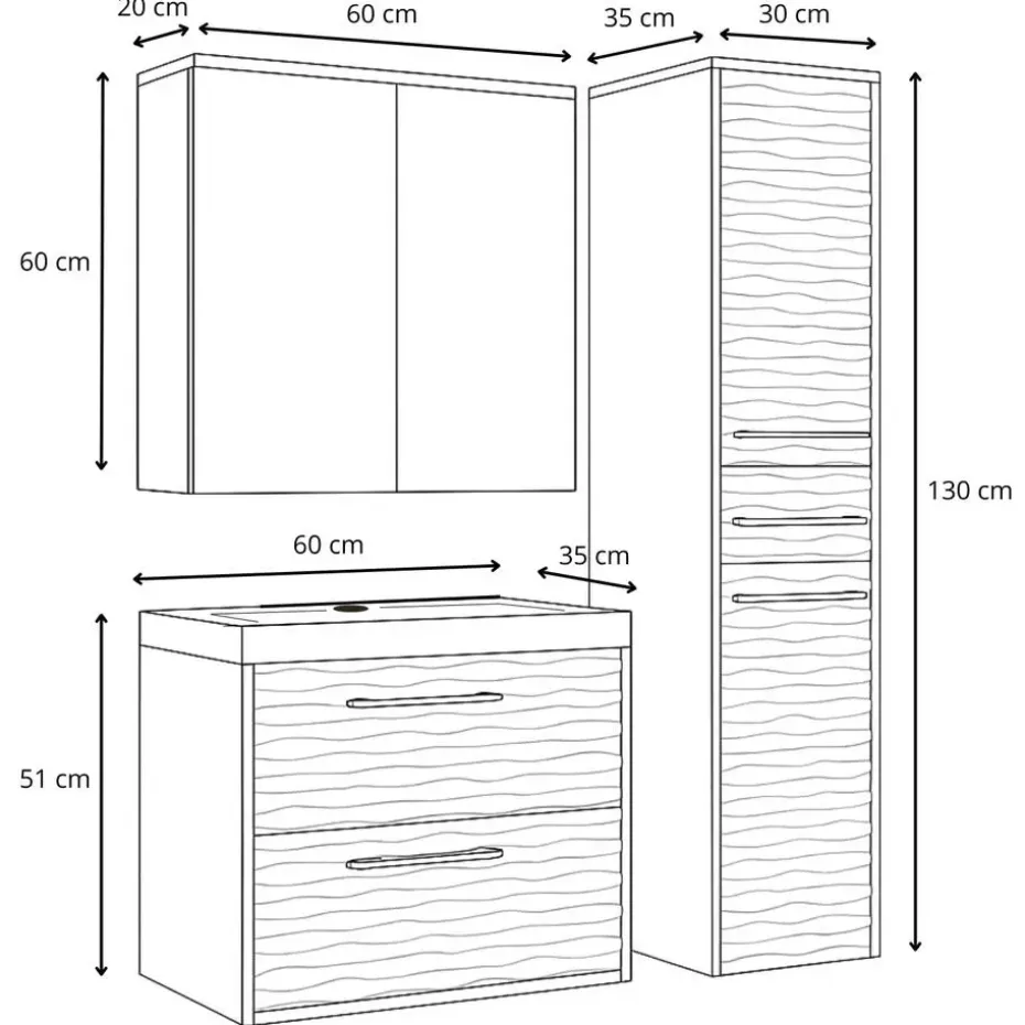 Badplaats Badkamermeubel Set Etna 60 cm – Eiken – Hangend Badmeubel met