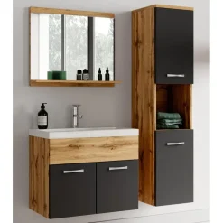 Badplaats Badkamermeubel Set Montreal 60 x 35 cm - Eiken met Zwart - Badmeubel
