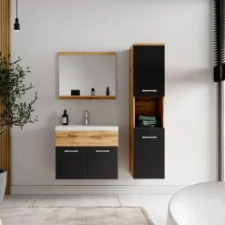 Badplaats Badkamermeubel Set Montreal 60 x 35 cm - Eiken met Zwart - Badmeubel
