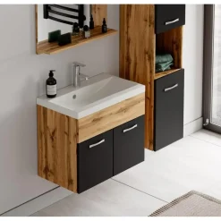 Badplaats Badkamermeubel Set Montreal 60 x 35 cm - Eiken met Zwart - Badmeubel