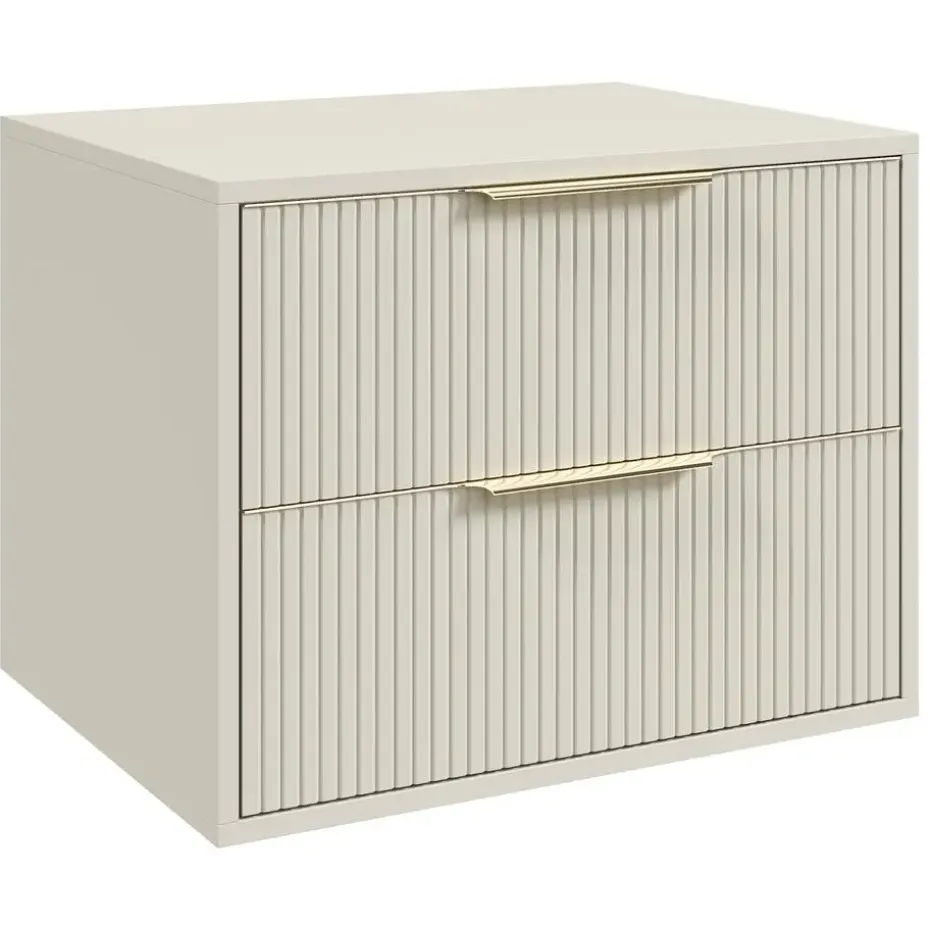 Badplaats Wastafelkast Rimini 60 cm – Beige – Hangend Badmeubel met 2 Lades en