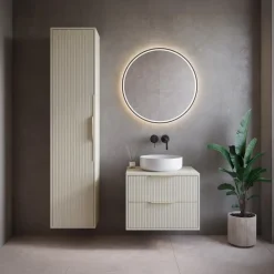 Badplaats Wastafelkast Rimini 60 cm – Beige – Hangend Badmeubel met 2 Lades en