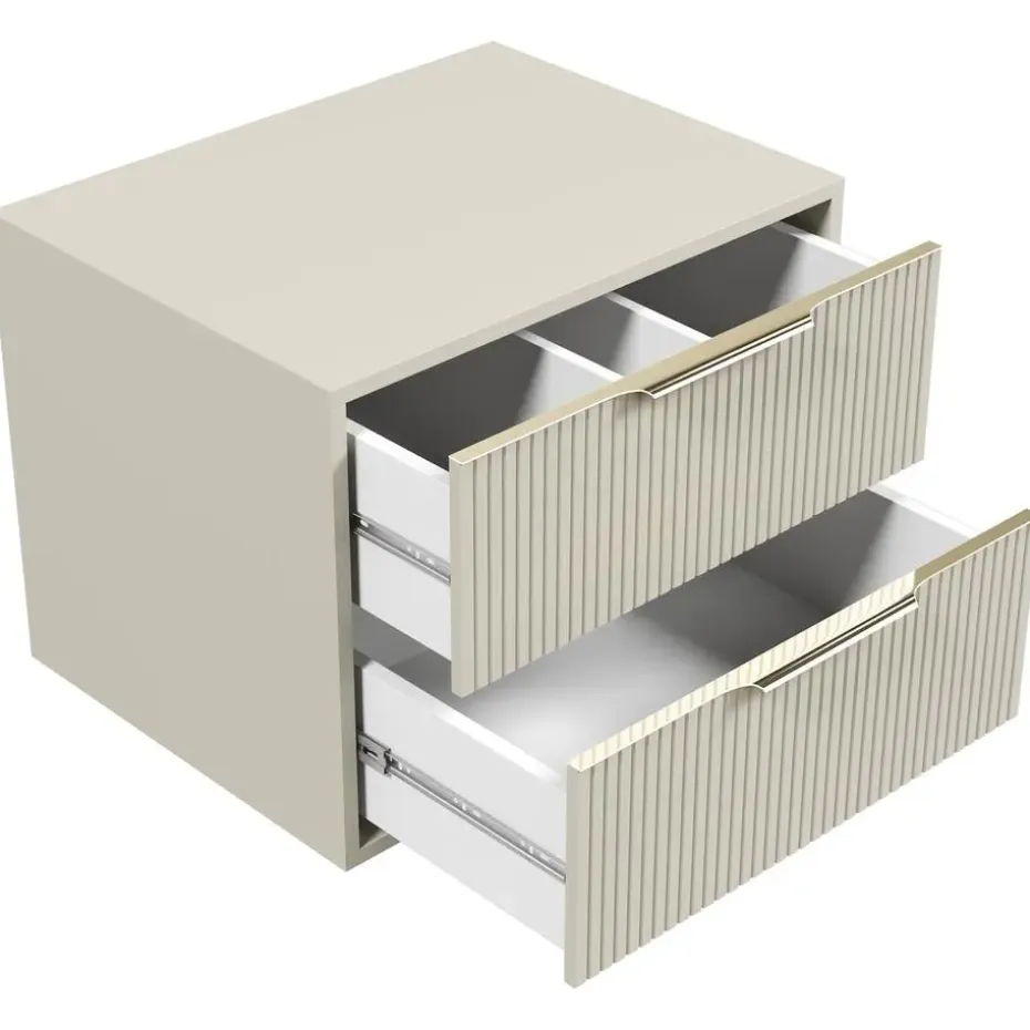 Badplaats Wastafelkast Rimini 60 cm – Beige – Hangend Badmeubel met 2 Lades en