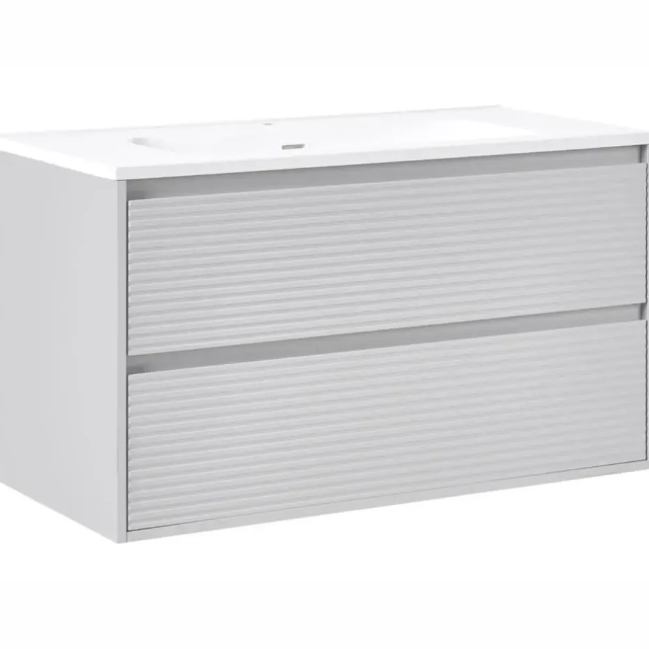 BAHIA - Wandgemonteerd meubel met wasbak - Grijs - MDF