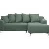 Bank Elsa met chaise longue rechts - stof Eden - saliegroen