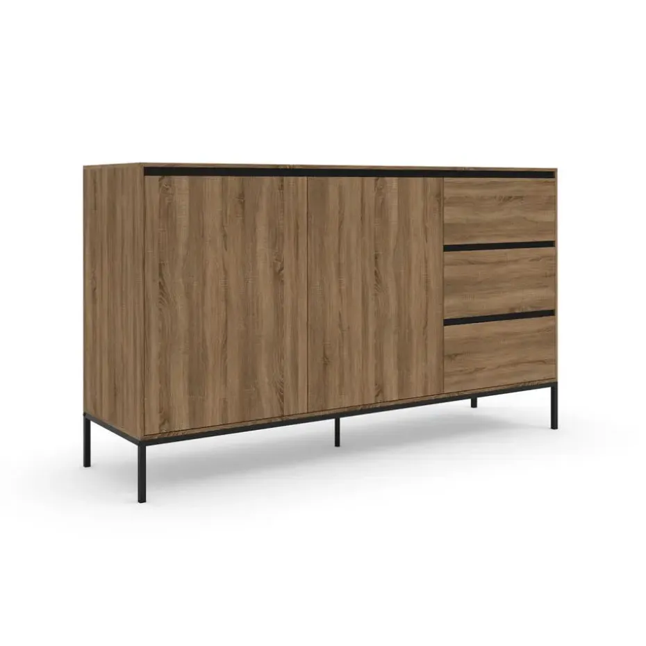 Bari - Dressoir met 2 deuren en 3 laden en eiken effect
