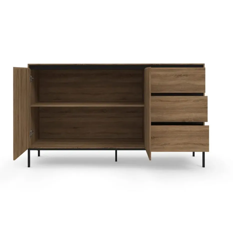 Bari - Dressoir met 2 deuren en 3 laden en eiken effect