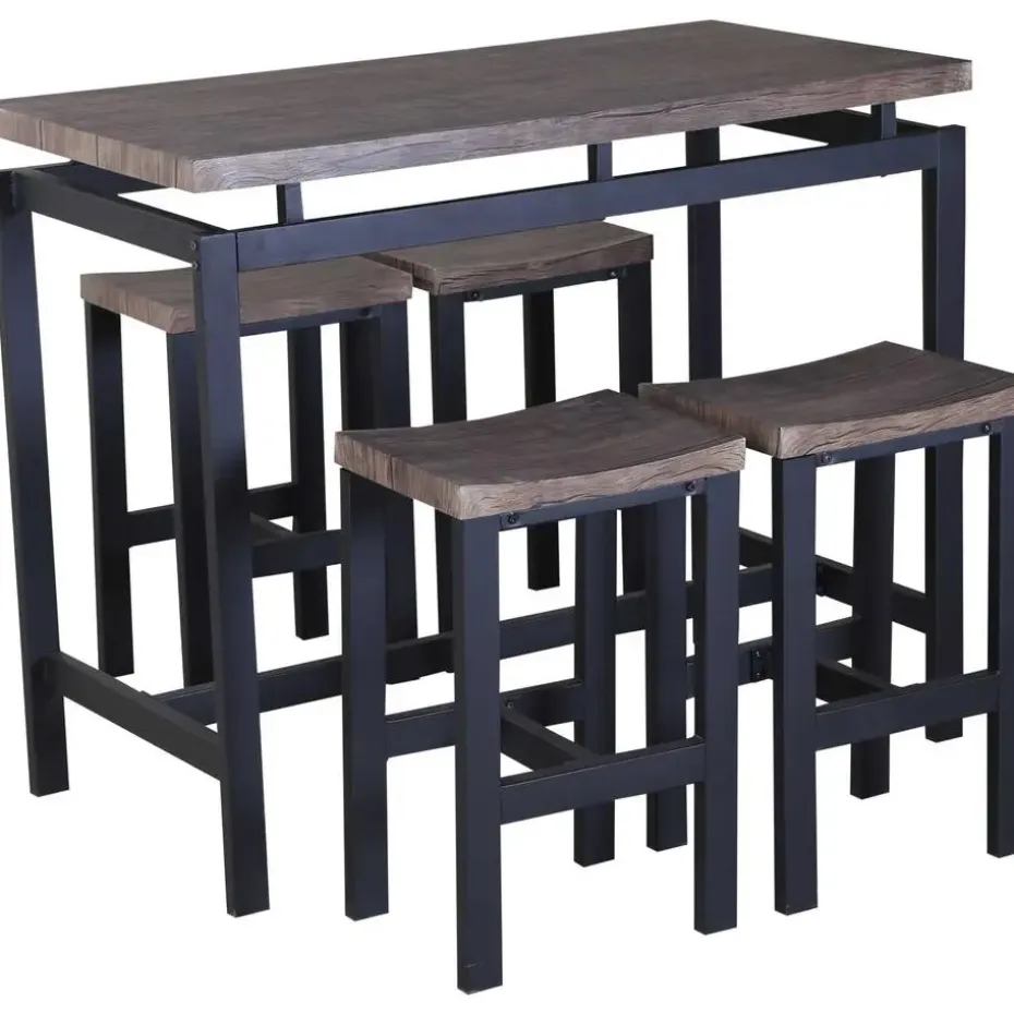 Barset Mesin 120x60 met 4 barkrukken - bruin/zwart