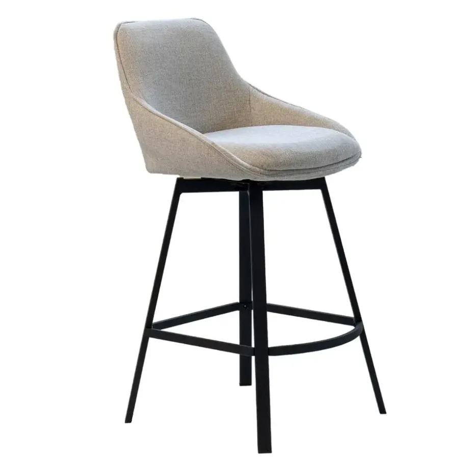 Barstoel Stof Beige - Zithoogte 65cm - 50x49x89cm - Roos - Set van 2
