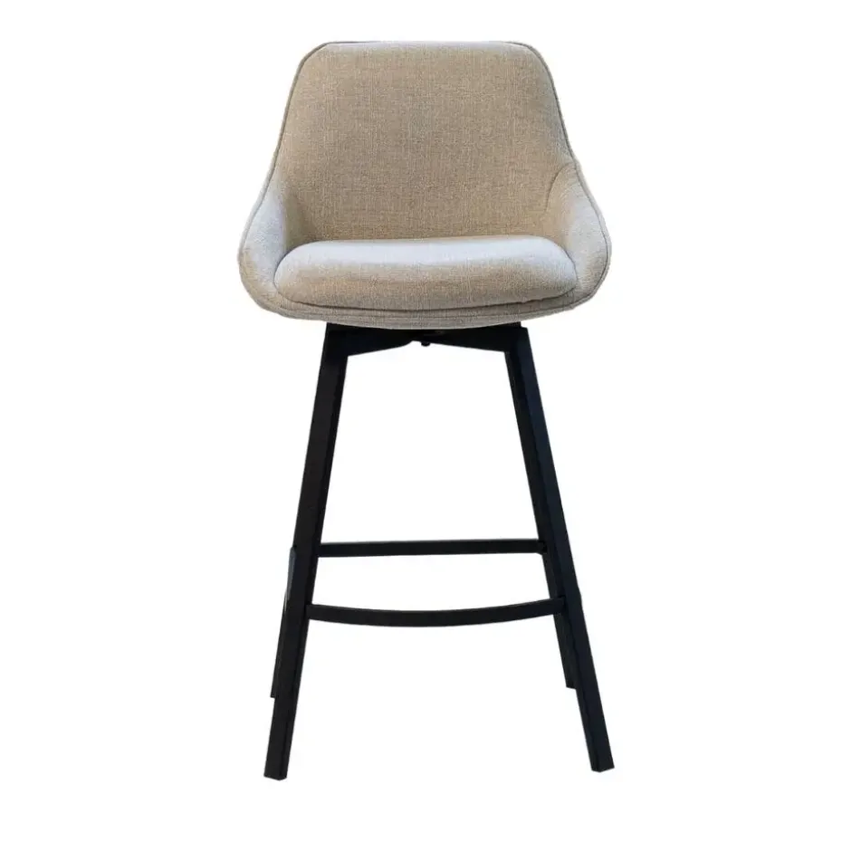 Barstoel Stof Beige - Zithoogte 65cm - 50x49x89cm - Roos - Set van 2