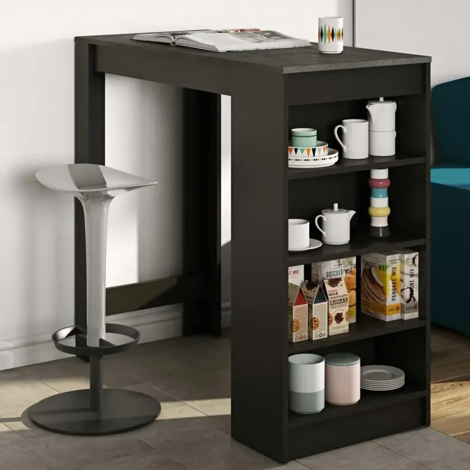 Bartafel Aravis 115x50 met opbergruimte - zwart/beton