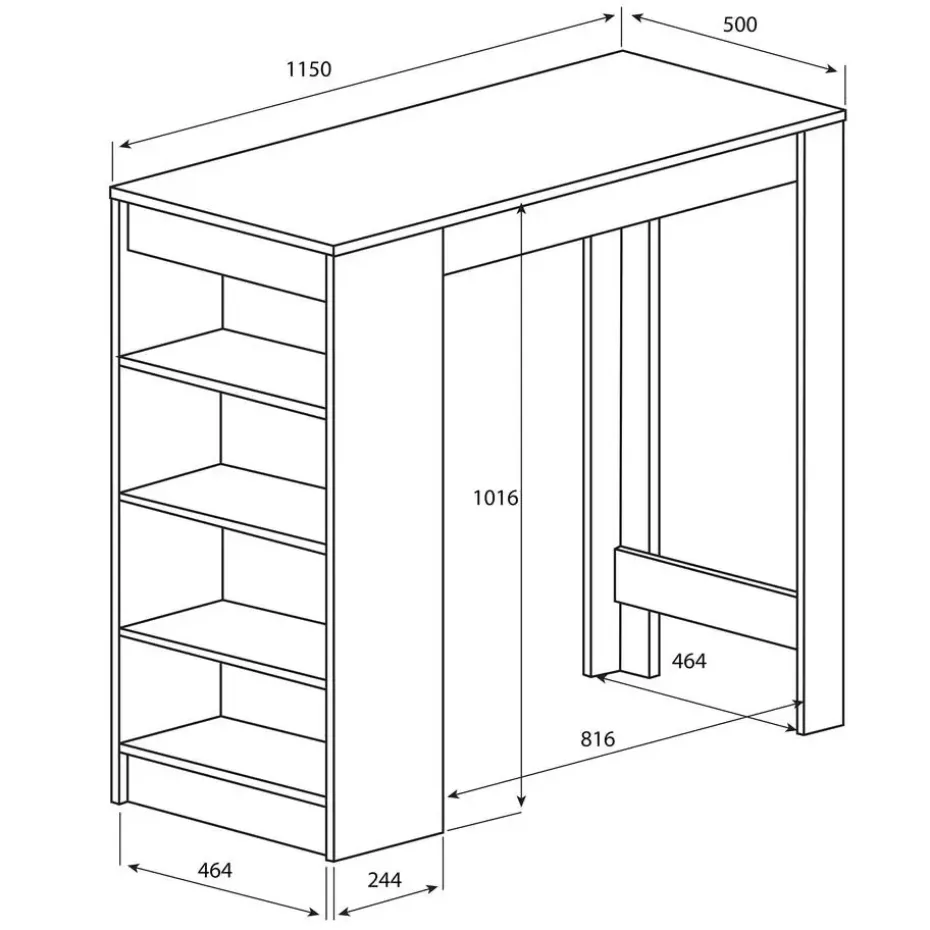 Bartafel Aravis 115x50 met opbergruimte - zwart/beton