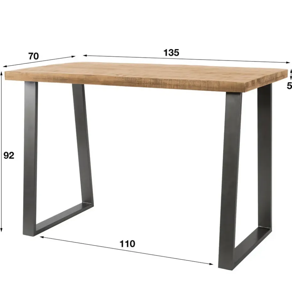 Bartafel Mangohout Licht - 135x70x92cm - Trapeziumpoten