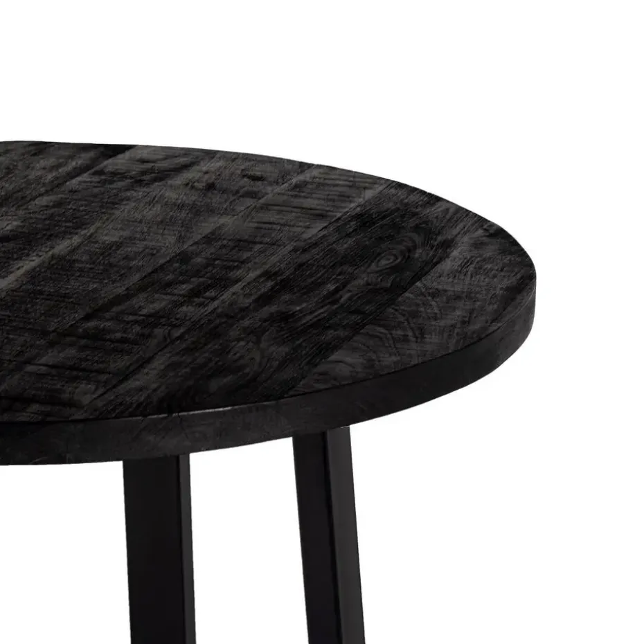 Bartafel Rond - Zwart Mangohout - 110x110x90cm - Lowie