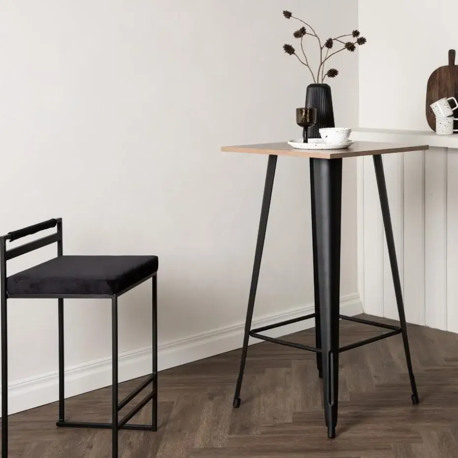 Bartafel Zwart Hout - 60x60x105cm - Tempe