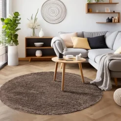 Basic Rond Shaggy vloerkleed Taupe Hoogpolig - 200 CM ROND