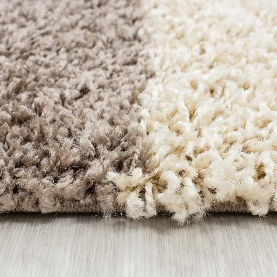 Basic Shaggy Geblokt vloerkleed Bruin / Beige Hoogpolig - 200x290 CM