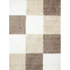 Basic Shaggy Geblokt vloerkleed Bruin / Beige Hoogpolig - 160x230 CM