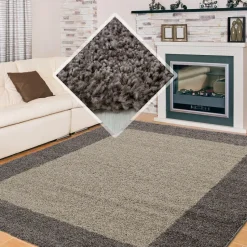 Basic Shaggy Kader vloerkleed Taupe Hoogpolig - 300x400 CM