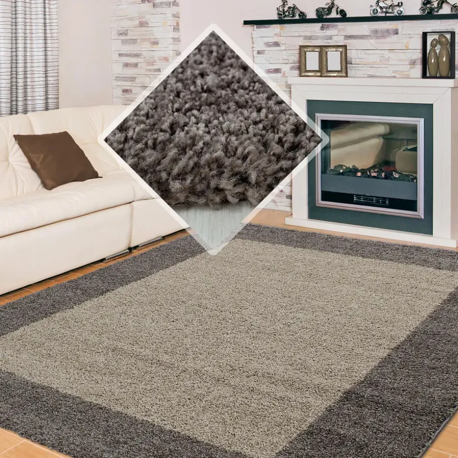 Basic Shaggy Kader vloerkleed Taupe Hoogpolig - 300x400 CM