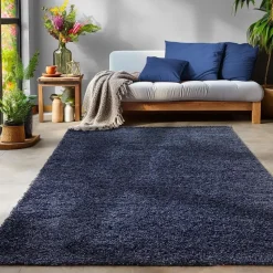 Basic Shaggy vloerkleed Donker Blauw Hoogpolig - 140x200 CM