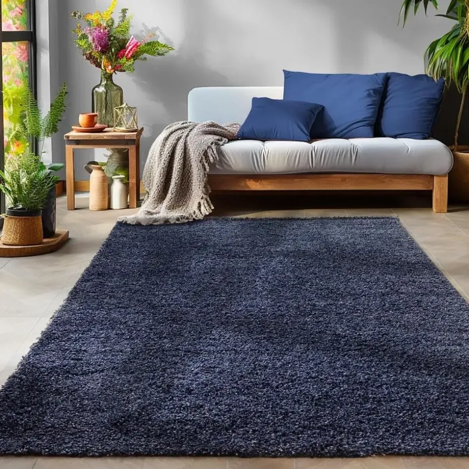 Basic Shaggy vloerkleed Donker Blauw Hoogpolig - 140x200 CM