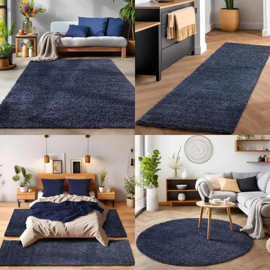 Basic Shaggy vloerkleed Donker Blauw Hoogpolig - 160x230 CM