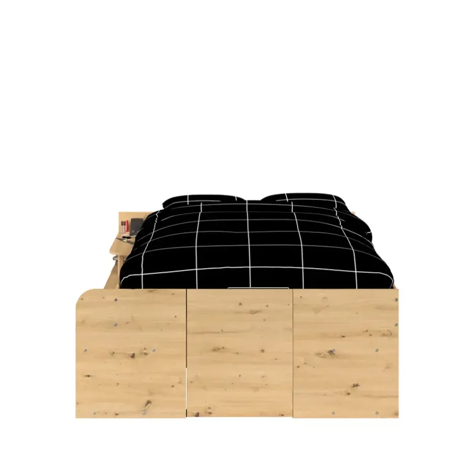 Bed Bremen met opslag - eiken/zwart - 140x200 cm