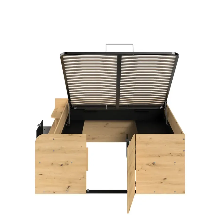 Bed Bremen met opslag - eiken/zwart - 140x200 cm