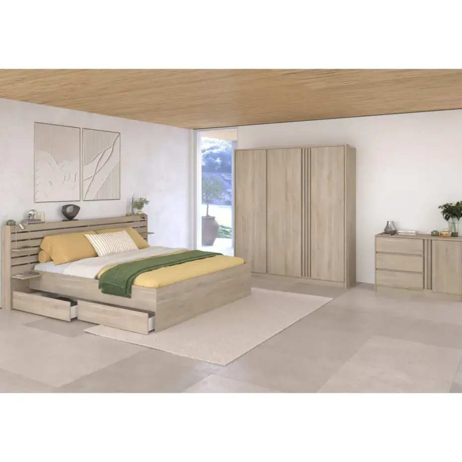 Bed Evi - eikenkleur - 160x200 cm