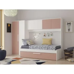 Bed met bedbrug en bedlade Lev-roze/wit