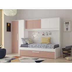 Bed met bedbrug en bedlade Lev-roze/wit