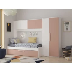 Bed met bedbrug en bedlade Lev-roze/wit