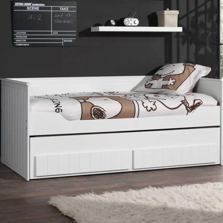 Bedbank Robin 90x200cm met onderschuifbed - wit