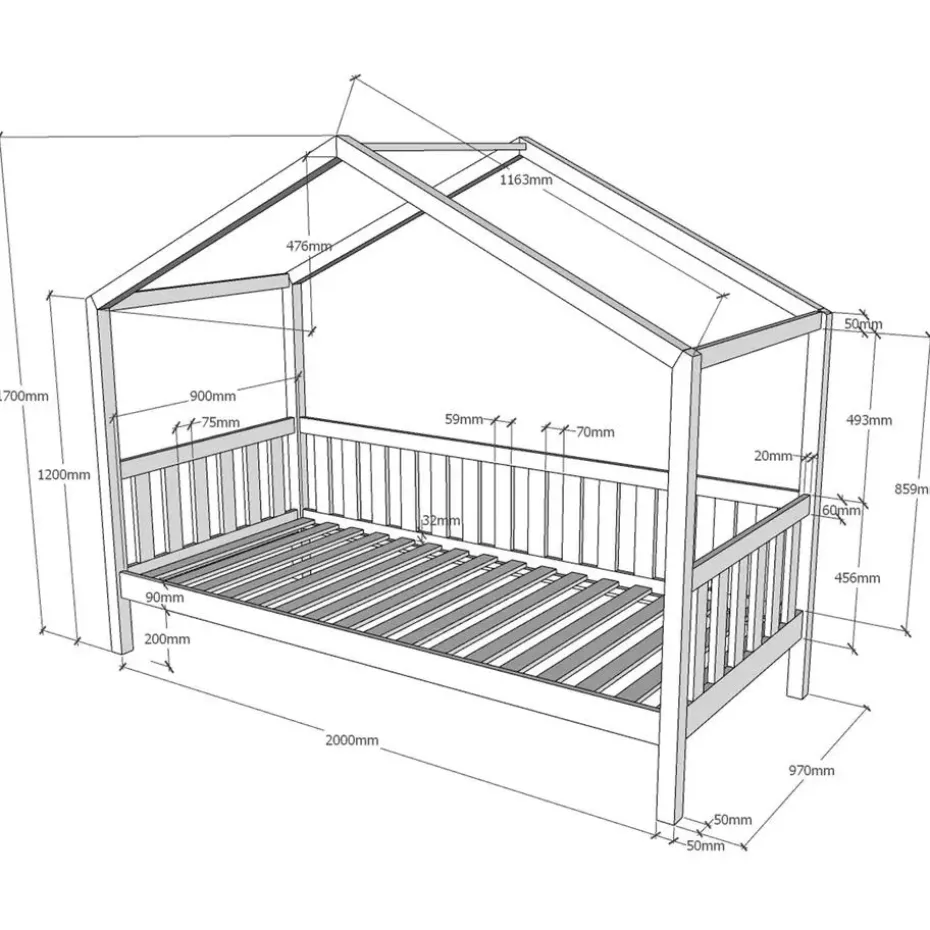 Bedhuisje Dallas 2 90x200 - wit