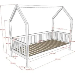 Bedhuisje Home - 90x200 cm - met hekje - wit dennenhout