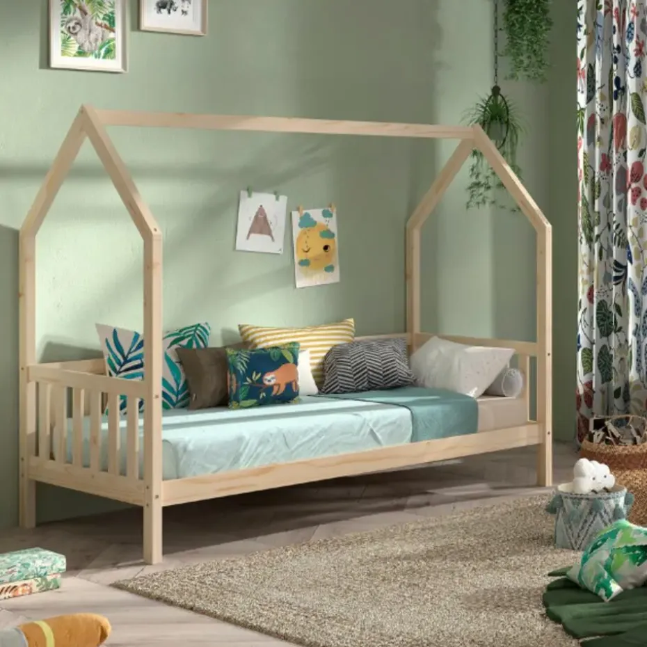 Bedhuisje Home - 90x200 cm - met hekje - wit dennenhout