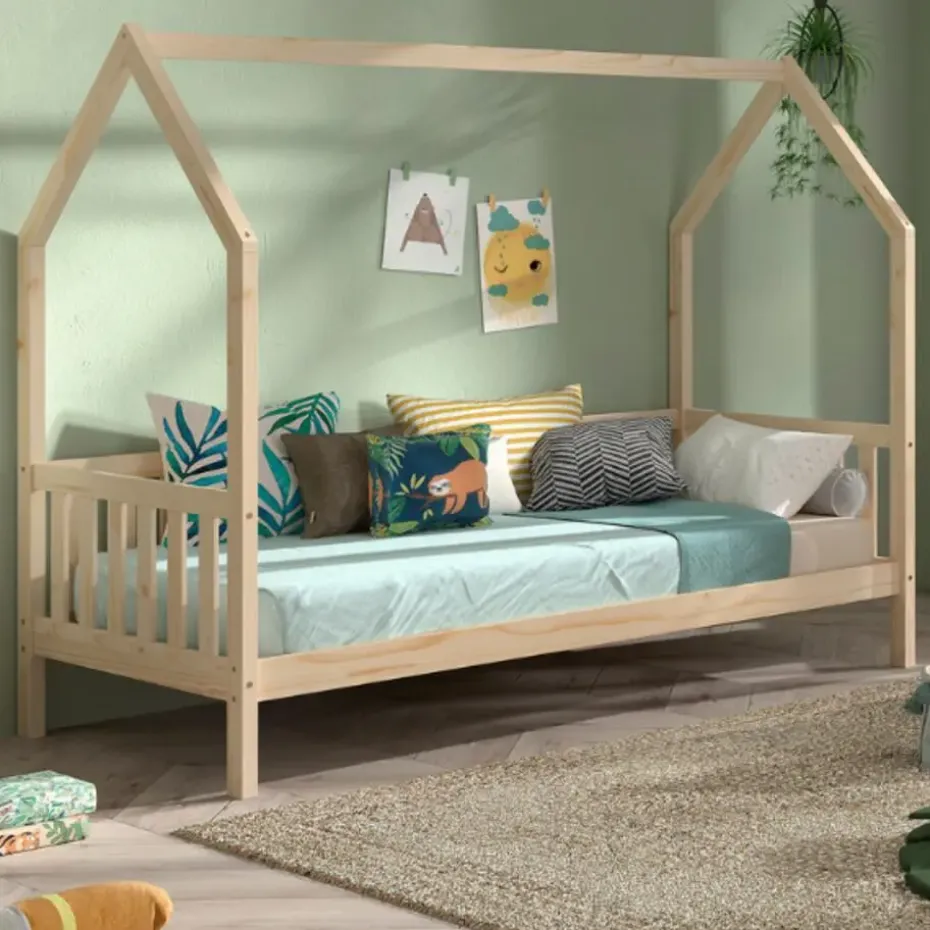 Bedhuisje Home - 90x200 cm - met hekje - wit dennenhout