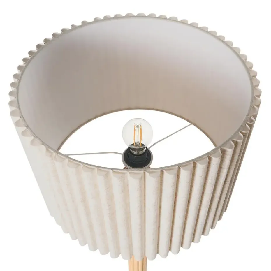 BELESSA - Staande lamp - Lichtbeige - Linnen/Rubberhout