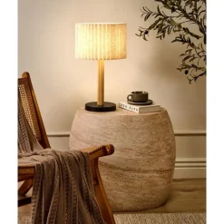 BELESSA - Tafellamp - Lichtbeige - Rubberhout
