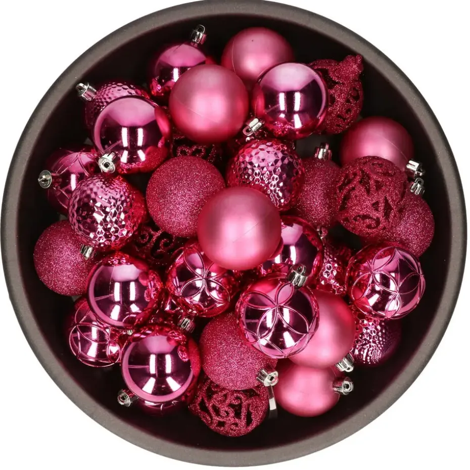Bellatio Decorations kerstballen -37x -fuchsia -6 cm -kunststof