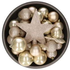 Bellatio Decorations kerstballen - 34-dlg - champagne - kunststof