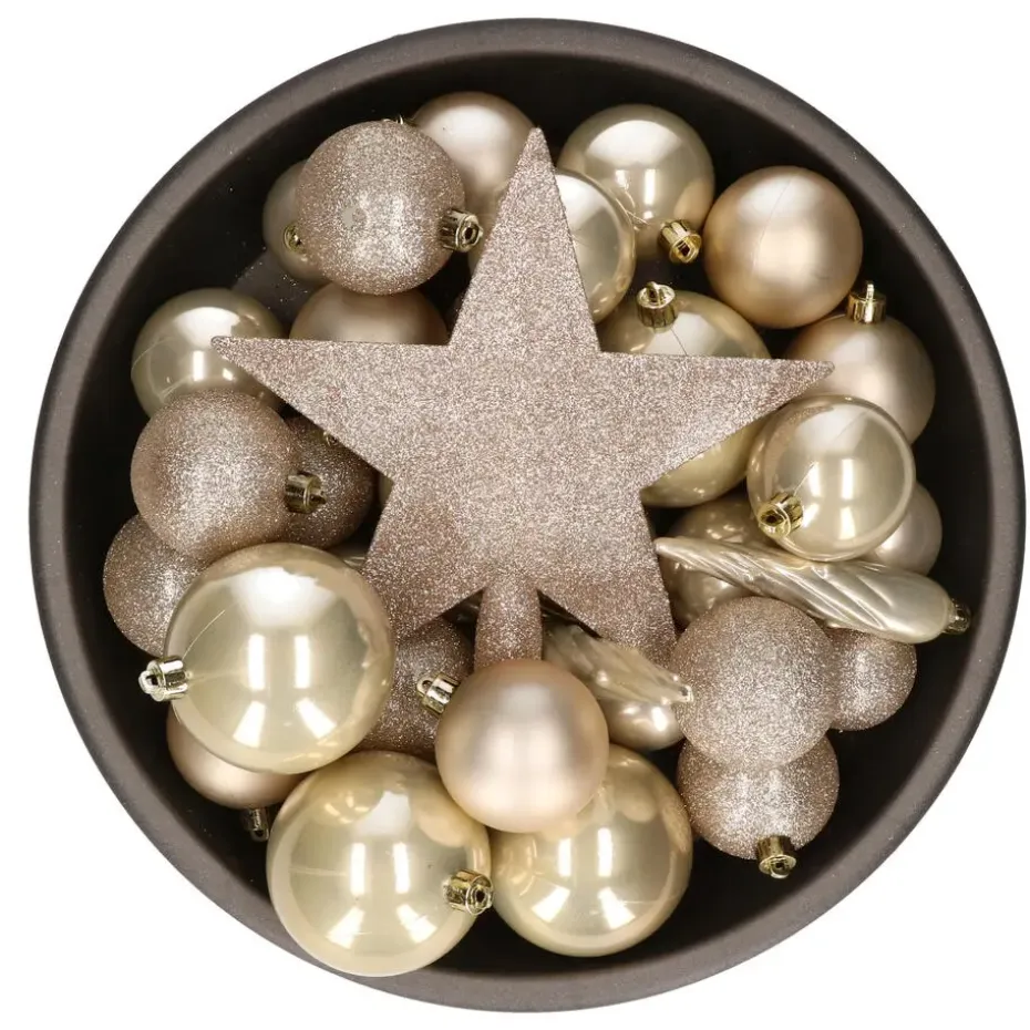 Bellatio Decorations kerstballen - 34-dlg - champagne - kunststof