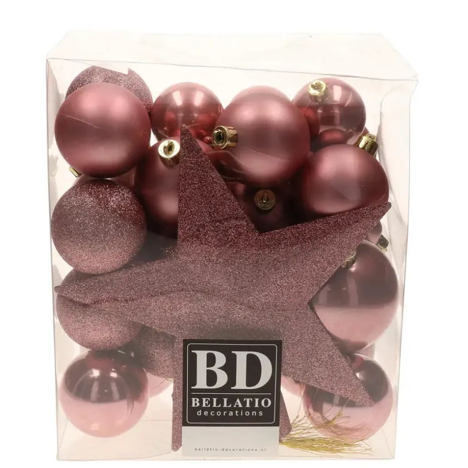 Bellatio decorations Kerstballen - 33x st - oudroze - met piek