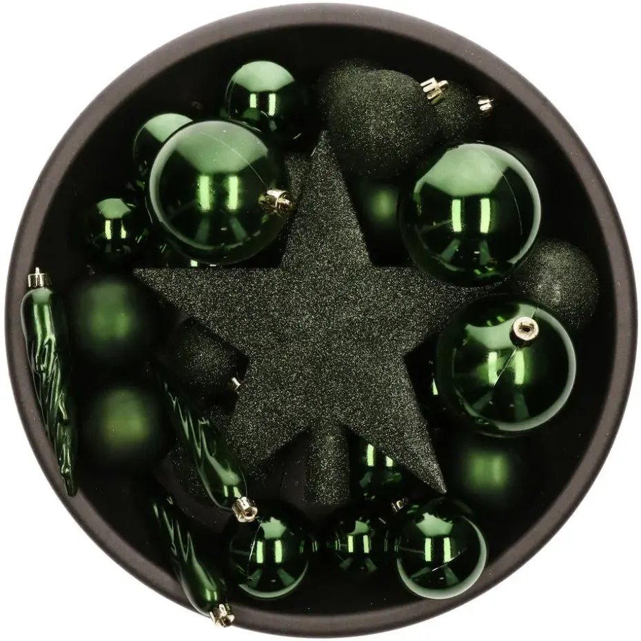 Bellatio decorations Kerstballen - 33x - donkergroen - met piek
