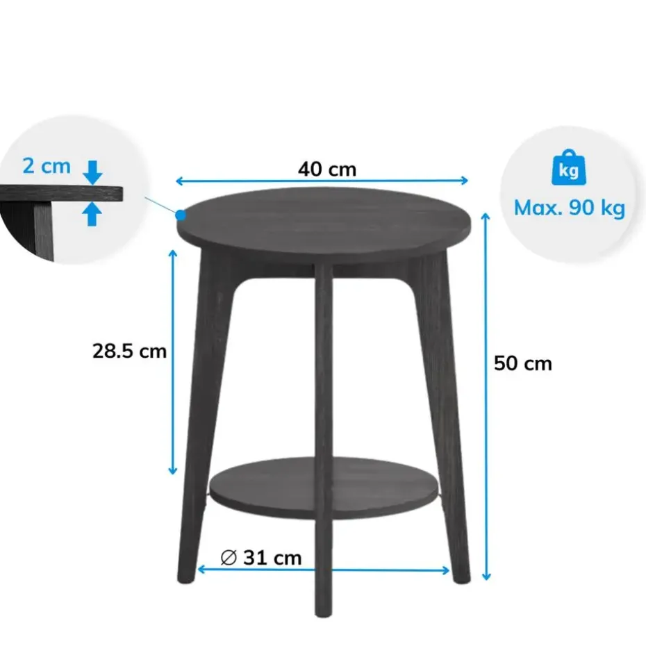 Bijzettafel - Nachtkastje - Kleine Salontafel - Zwart - 50x40x40 cm - Banktafel