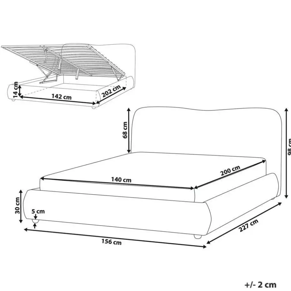 BLAGNAC - Tweepersoonsbed - Lichtgrijs - 140 x 200 cm - Stof