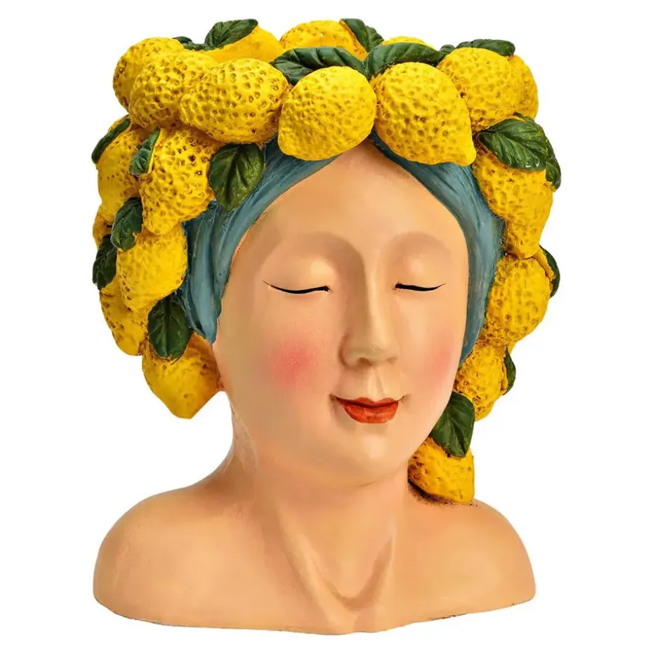 Bloempot/vaas vrouwenhoofd - citroenenmeisje - 22 x 28 x 21 cm