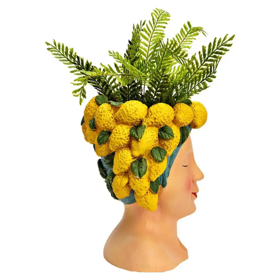 Bloempot/vaas vrouwenhoofd - citroenenmeisje - 22 x 28 x 21 cm