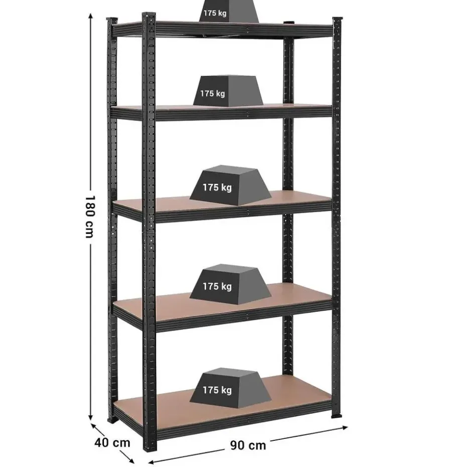 Bobbel Garden- Stellingkast - 5 planken - 180 x 90 x 40 cm - Zwart